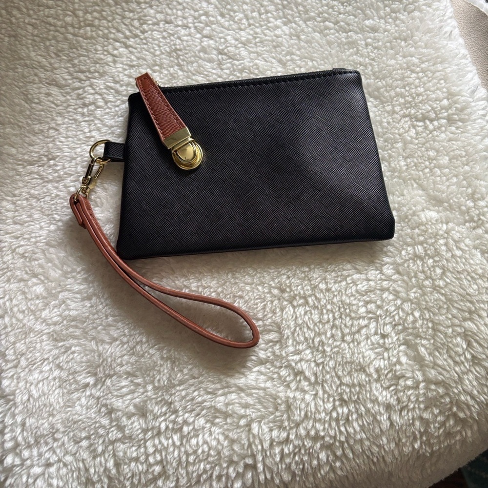 Black Wristlet with Brown Strap
